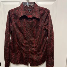 Talbots Classic Long Sleeve Button Up Red/Blk Shirt. Ladies Size 10