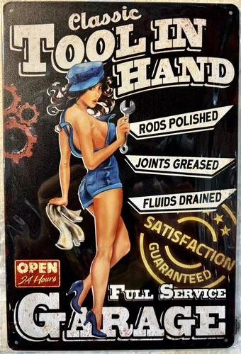 TIN SIGN 8x12 Classic Sexy Girl Tools Mechanic Garage Dad Automotive Wrench DD8