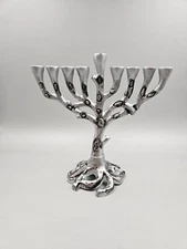 Mini Tree of Life Menorah by The Dreidel Co 6" Rustic Silver & Black Toned Metal