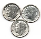 1955 PDS three Roosevelt Dimes  90% Silver Uncirculated BU