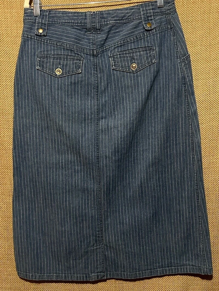 Christopher & Banks Denim Skirt 8 Blue Pinstriped A-Line Modest Classic Casual - Image 4 of 4