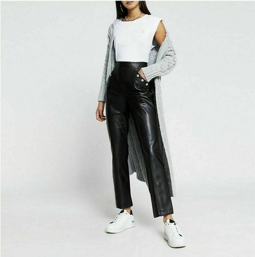 Button Detail Kick Flare PU Trousers 