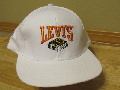 Vintage Levis Hat USA since 1850 White strap denim jeans | eBay