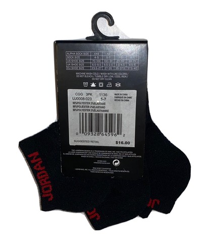 Nike Air Jordan No Show Socks 3 Pair Kids 10C-3Y Black w/ Red Logo Jumpman Youth - Picture 5 of 12
