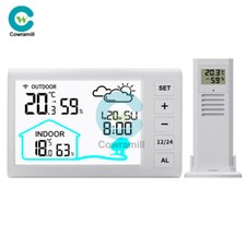 Wireless Thermometer Indoor Outdoor Temperature Humidity Meter Clock Display