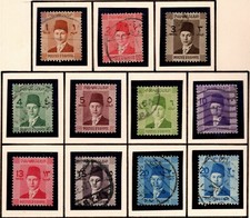 EGYPT 1937  CORONATION OF YOUNG KING FAROUK DEFINITIVE 11 USED STAMPS SC 206-216