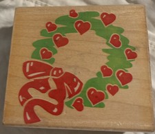 RUBBER STAMPEDE NEW RUBBER STAMPS SQUIGGLY WREATH HEARTS BOW CHRISTMAS 2368