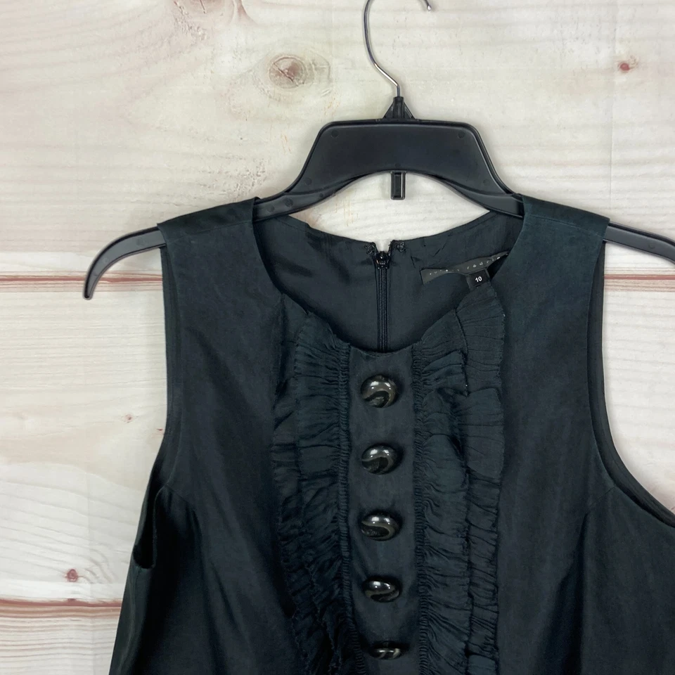 Vestido Robert Rodriguez para mujer 10 negro 100 % seda sin mangas con botones Foto 2 de 4