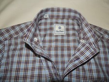 David Donahue men's 100 cotton Brown Blue check dress shirt SMALL