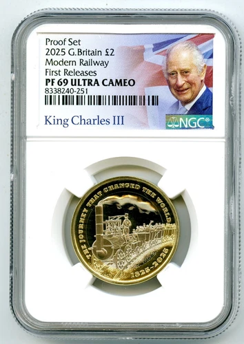 2025 2£ GREAT BRITAIN TWO POUND NGC PF69 UCAM MODERN RAILWAY TRAIN FIRST RELEASE
