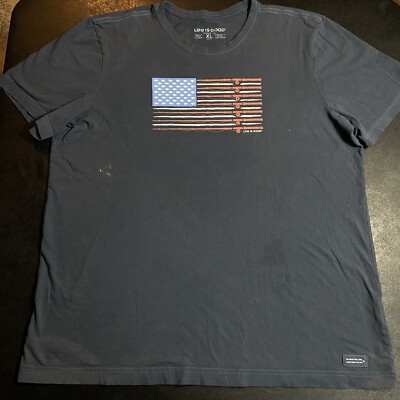 *stains* Adult XL Life Is Good Fishing Rod Pole America Flag CrusherLite T-Shirt