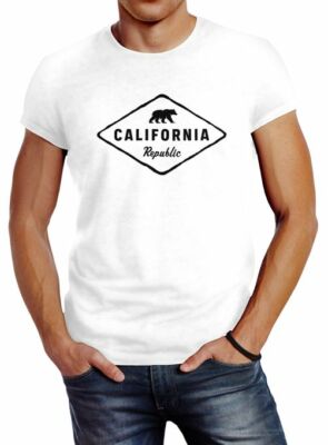 Herren T-Shirt California Republic Bear Badge Bär Sunshine State USA Fashion