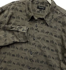 TRUE GRIT- Wild Side- Brown-SOFT-Button Down-Women's Large Bear Moose Coyote USA