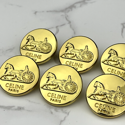 ◆CELINE　ヴィンテージピンバッチ 10 CELINE BUTTONS LOGO ROUND GOLD METAL 20MM VINTAGE | eBay