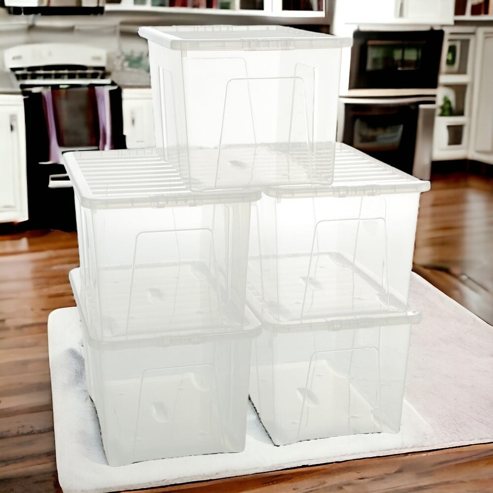 4L-80L Clear Plastic Storage Boxes With Lids Home Office Kitchen ...