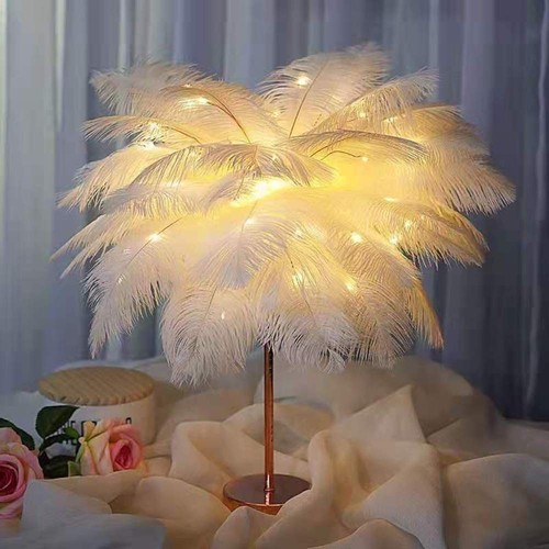96 LED Feather Light Table Lamp Iron Base Night Light Remote Bedside Light - Picture 2 of 17