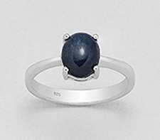 3.2g Solid Sterling Silver Cabouchon Sapphire Solitaire Ring 9mm BEAUTY sz8