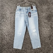 No Boundaries Womens Super High Rise Slim Straight Distressed Blue Jeans Size 13