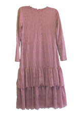 Womens Mauve Rose Long Sleeve Tiered Ruffle Lace Midi Dress Size S