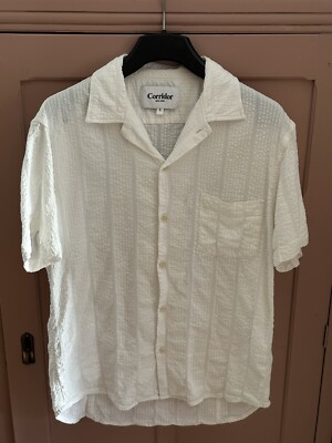 Corridor Seersucker Shirt Short Sleeve Small S White Weiß Kurzarm Hemd men s