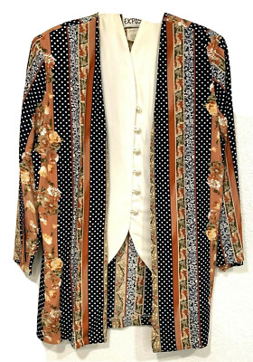 Vintage Expose Open Front Top with Attached Vest Made in USA MultiColor Size Med