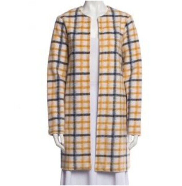 Cynthia Rowley Yellow/White/Navy Light Weight Mid Length Wool Coat Size L