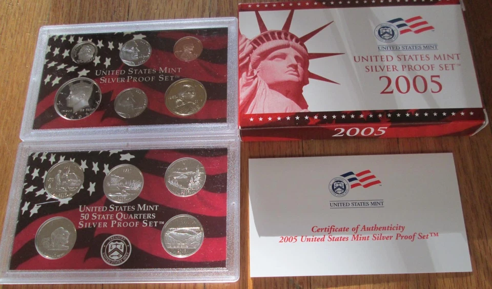 Juego de prueba de plata 2004 a 2007 certificado de autenticidad de Estados Unidos como nuevo 4 juegos de plata con cuartos de plata Foto 4 de 4