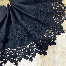 8.66" Wide Black Crochet Floral Embroidery Cotton Lace Trim Hollowed Edging Trim