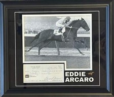 Eddie Arcaro Autographed Check Framed with unsigned 8x10 Photo