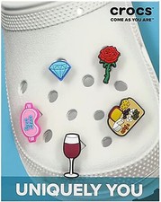 NWT Crocs Jibbitz Ladies Night, Wine, Rose, Diamond, Shoe Charms 5 Pack