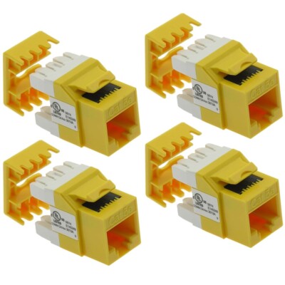 4 Pcs Cat5e RJ45 Network Ethernet Keystone Jack 180 Degree 110 Punch Down Yellow