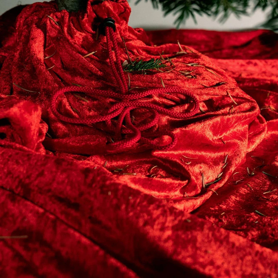 8FT Christmas Tree Skirt Sack No Mess Needle Cover Crushed Velvet Reusable - Image 3 of 4