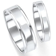 14k White Gold Matching High Polished Wedding Band Set