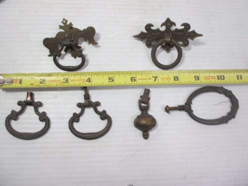 Lot of 39 Brass Door Cabinet Handles Drawer Pulls Knobs Ornate & Plain Porcelain - Picture 2 of 12