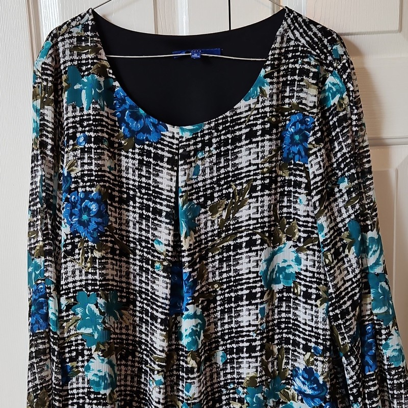 Apt. 9 Women's XL Blue Floral Scoop Neck Long Sleeve Pullover Blouse