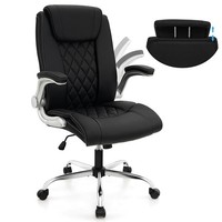 Costway PU Leather Office Chair Height Adjustable Executive Chair-Black