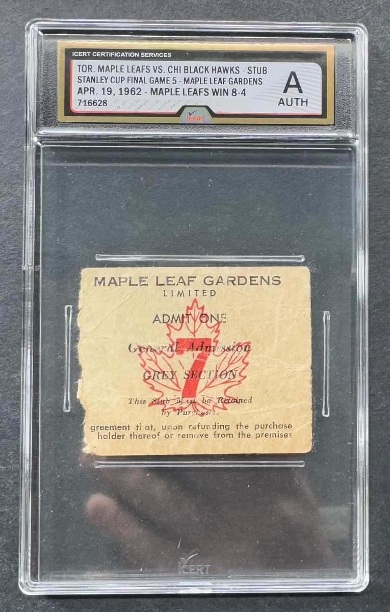 1962 Stanley Cup Finals Game 5 Ticket Stub iCert Graded Leafs