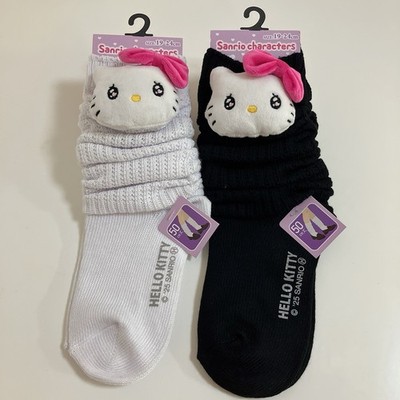 Hello Kitty Plush Face Loose Socks 50cm Black White Set Japanese School Girl