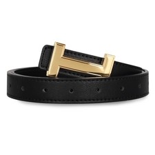 Women's Belts with Gold Buckle, Fashion Waist 28-31 Pant 6-10 Black Gold