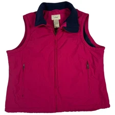 LL Bean Women L Fleece Lined Vest Magenta Navy Full Zip Pockets Gorpcore Granola