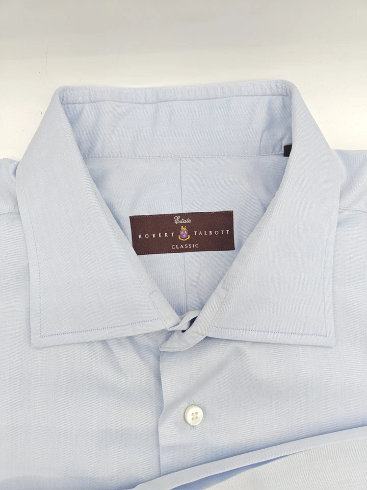 🇺🇲 Camisa de Vestir Robert Talbott Clásica Para Hombre 100% Algodón Azul 18x34 Foto 3 de 4