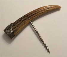 Stag T-Handle Corkscrew w/ Sterling Silver Endcap Unmarked