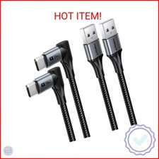 SUNGUY Right Angle USB C Cable, 2-Pack, 1FT Short 90 Degree USB-A to USB-C Fas