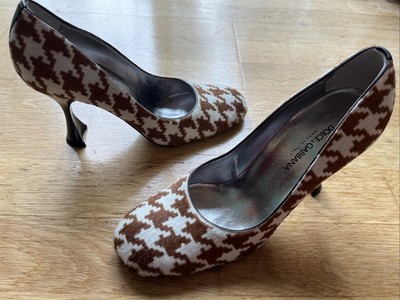 Dolce Gabbana Animal Print Shoes Chunky Heel Y2K Furry Houndstooth Size 35 US 5