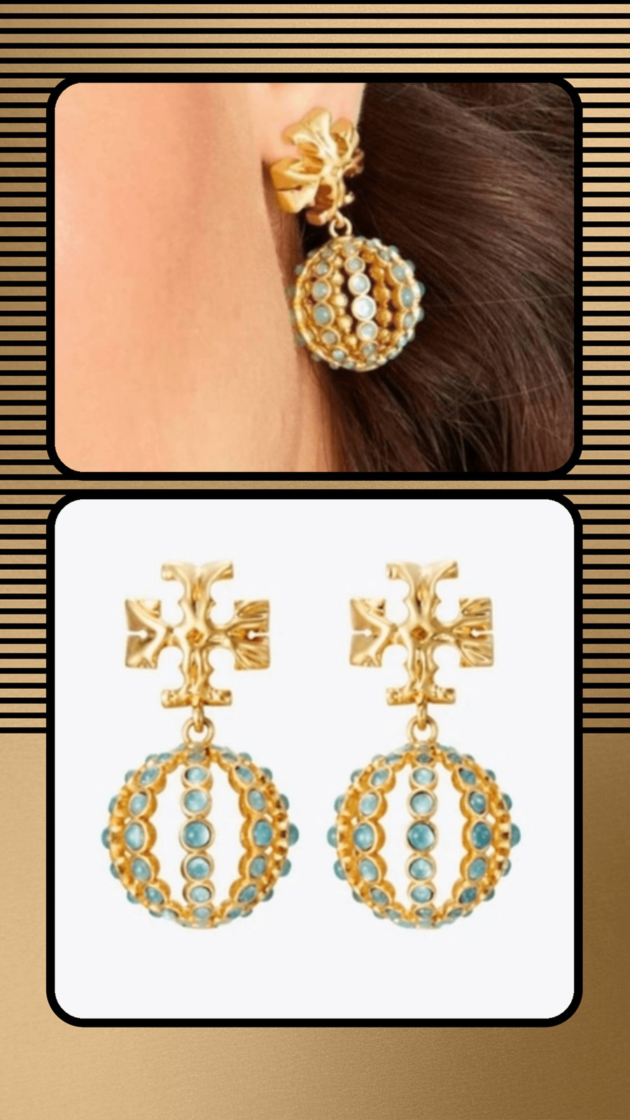 TORY BURCH Roxanne Crystal Ball Double T Logo Drop Earrings