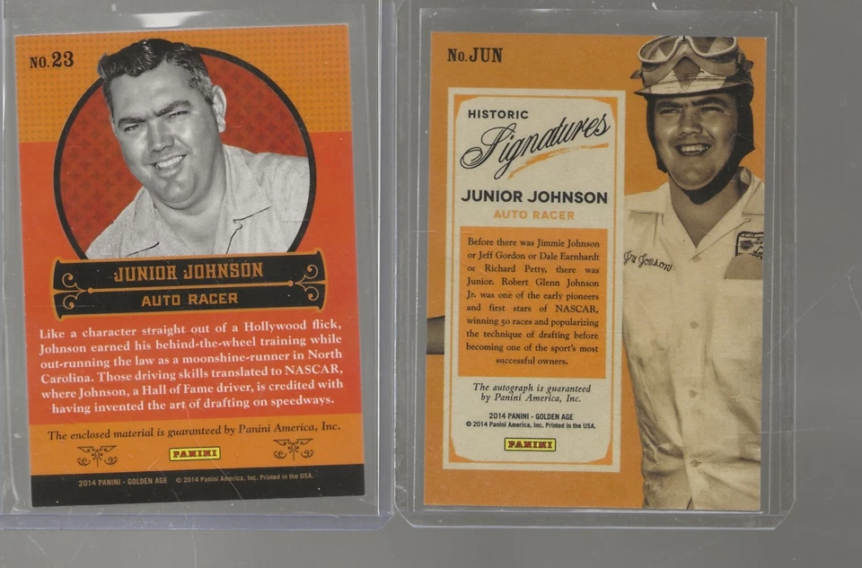 Junior Johnson 2014 Panini Golden Age HISTORIC SIGNATURES ONCARD Autograph+RELIC - Image 2 of 2