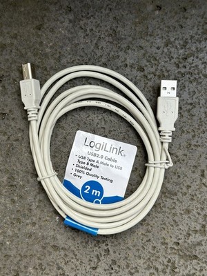 LogiLink 2M USB 2.0 Kabel USB Type A Male to USB Type B Male Grey/Grau NEU OVP