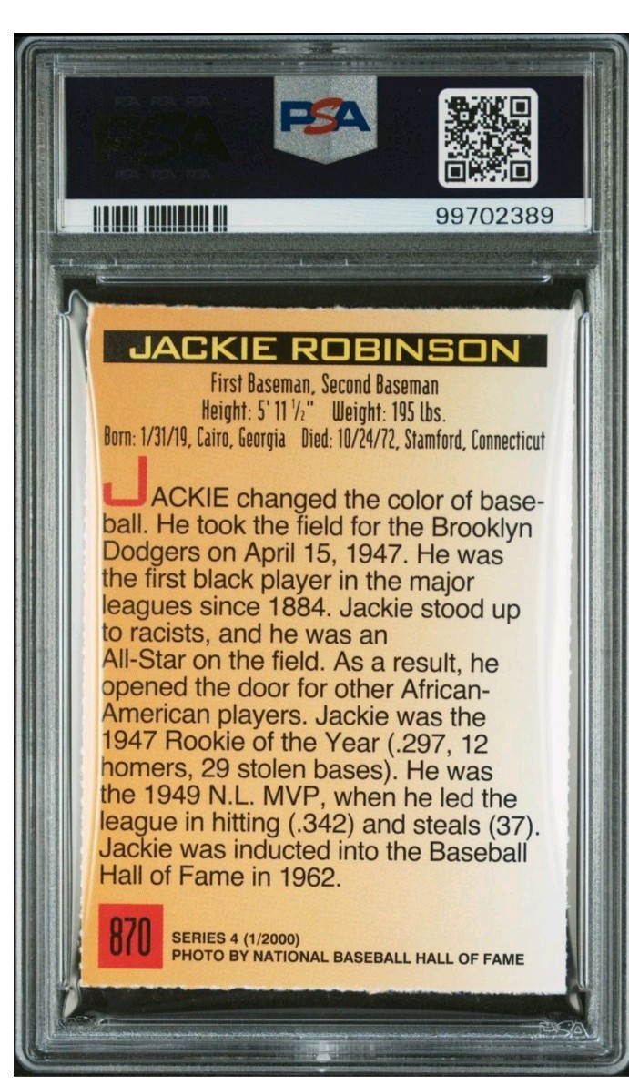 2000 S.I. For Kids Series 4 Athlete of the Decade Jackie Robinson #870 PSA 7 NM view 2