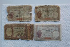 New Caledonia banknotes, 5 Francs 1929 Tahiti (Bora-Bora stamp), 5Fr (2), 20Fr