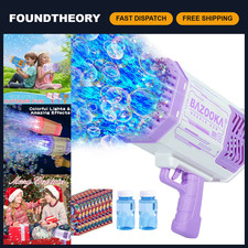 Light Up Bubble Gun for Kids, 69 Holes Bazooka Bubble Blaster, Purple Fun